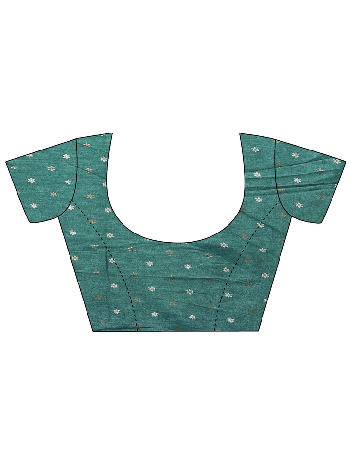 Green Printed Silk Blend Saree With Unstitched Blouse Piece