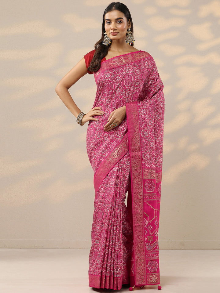 Pink Woven Design Silk Blend Saree With Unstitched Blouse Piece