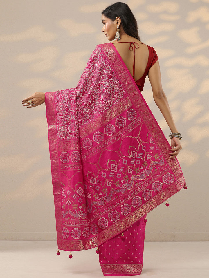 Pink Woven Design Silk Blend Saree With Unstitched Blouse Piece