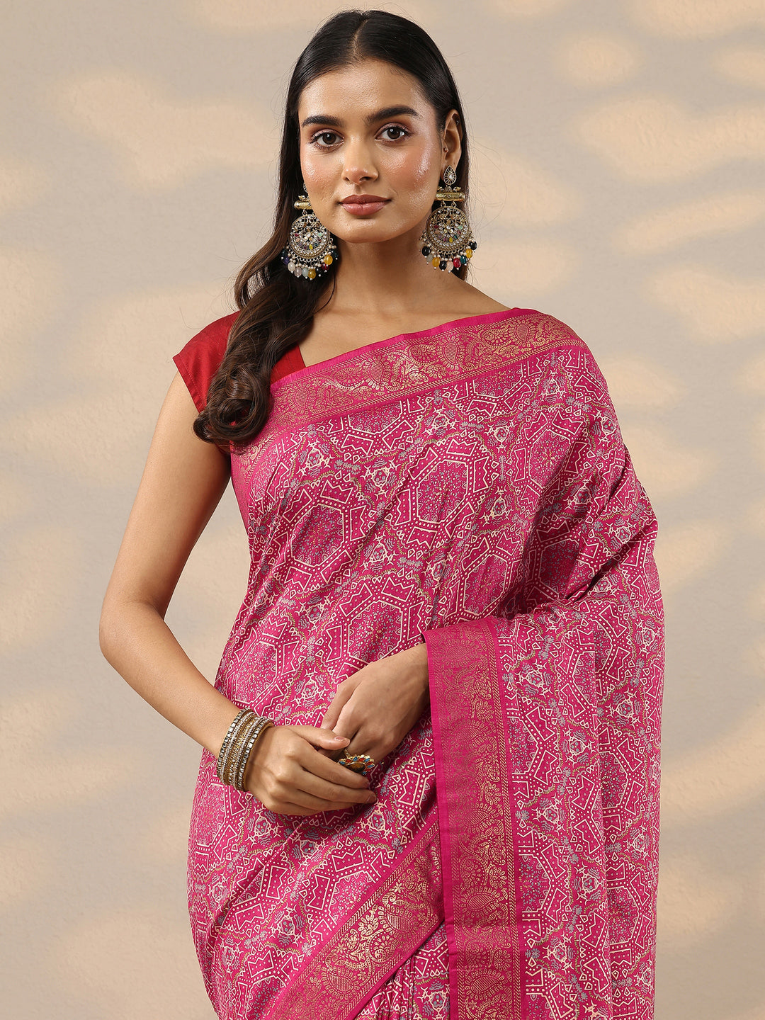 Pink Woven Design Silk Blend Saree With Unstitched Blouse Piece