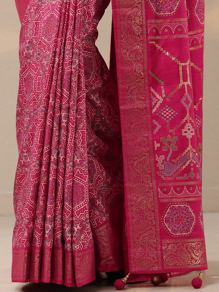 Pink Woven Design Silk Blend Saree With Unstitched Blouse Piece