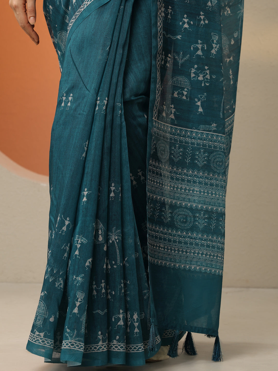 Blue Printed Silk Blend Saree With Unstitched Blouse Piece