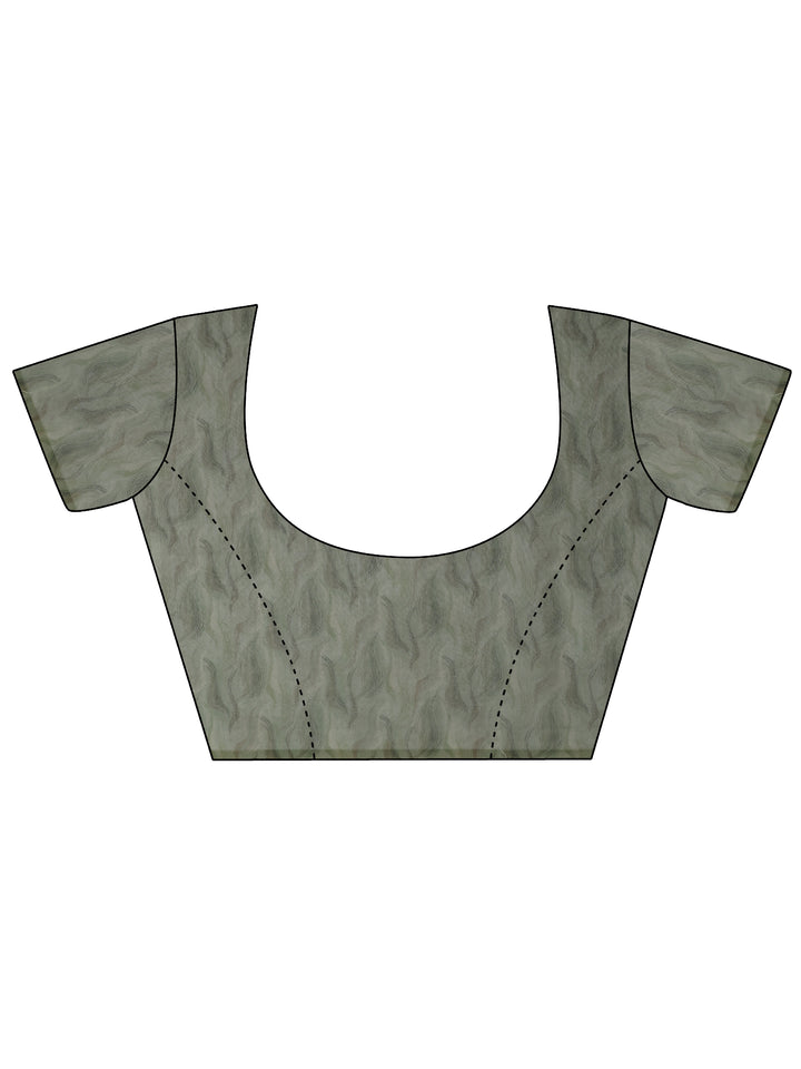 Green Printed Silk Blend Saree With Unstitched Blouse Piece