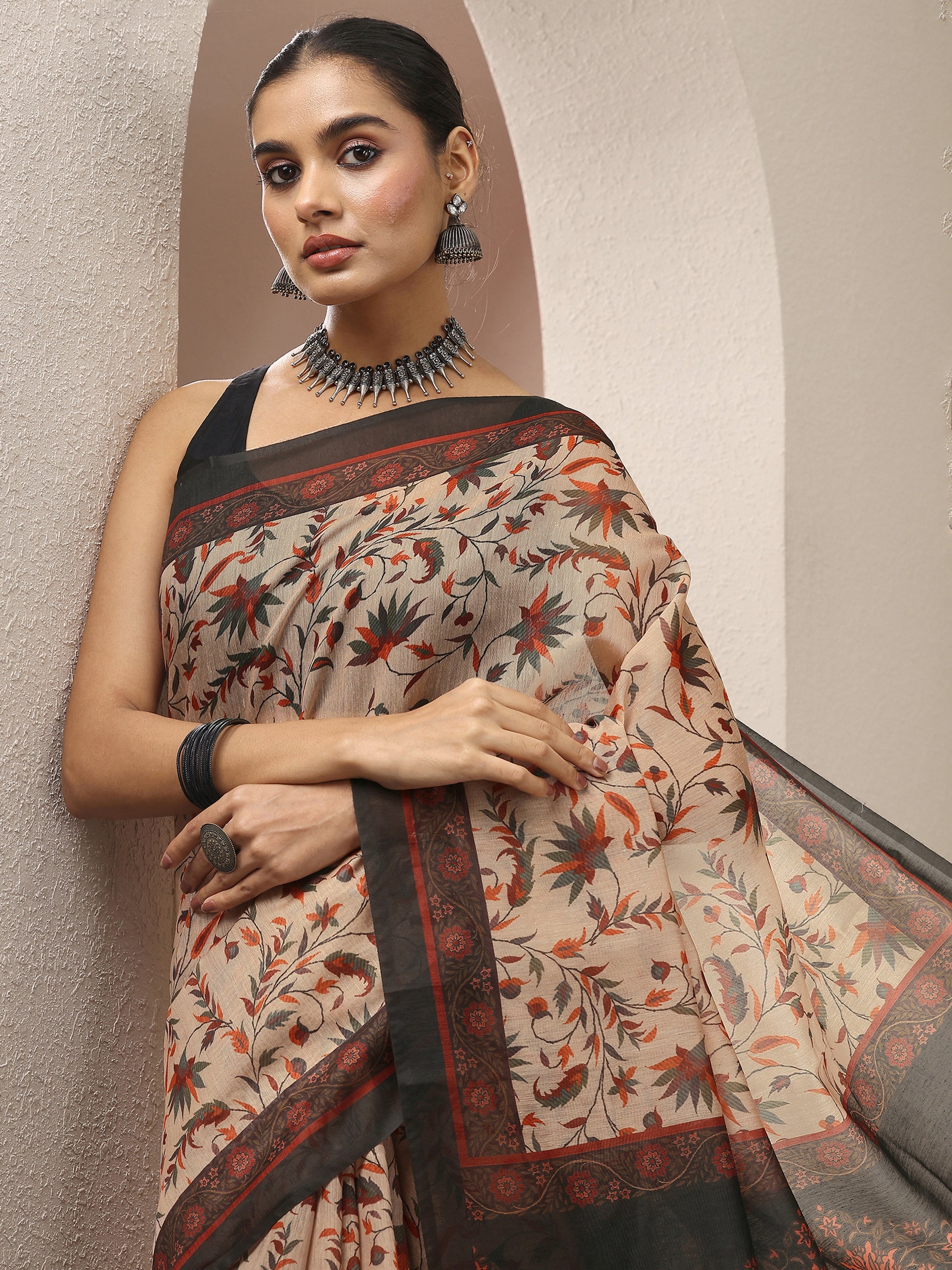 Blue Printed Silk Blend Saree With Unstitched Blouse Piece