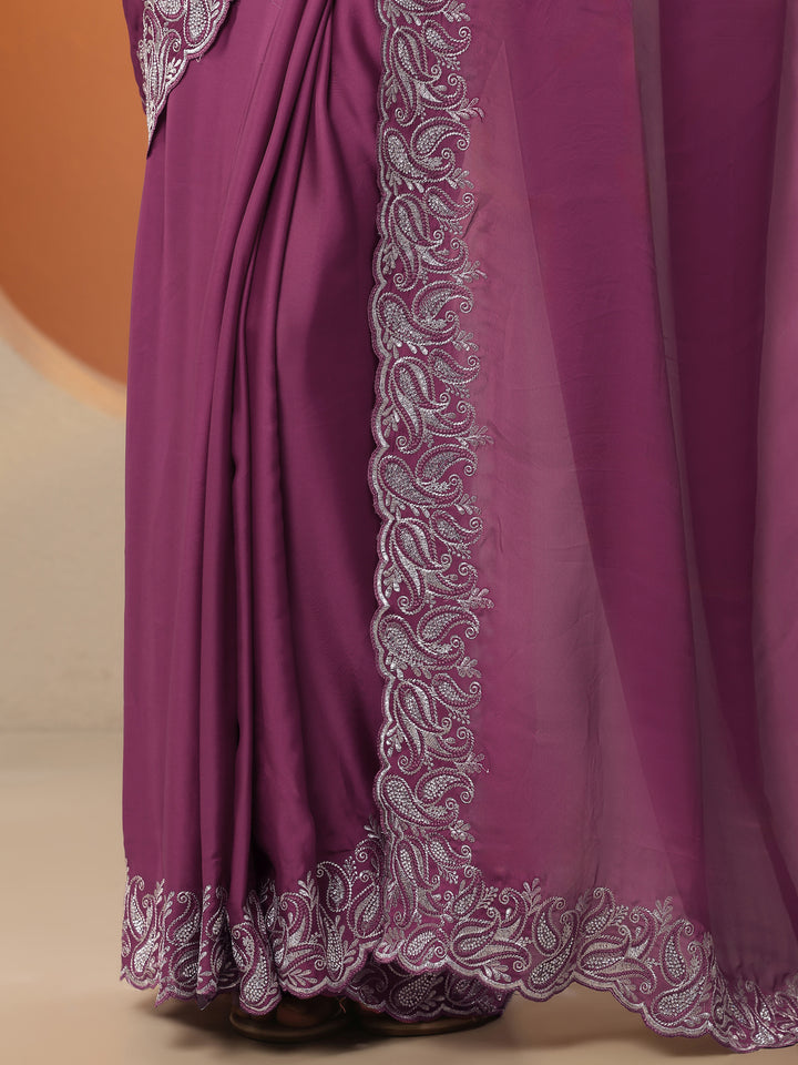 Mauve Solid Satin Saree With Unstitched Blouse Piece