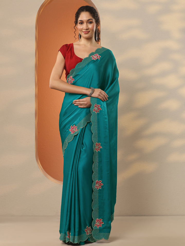 Green Solid Chiffon Saree With Unstitched Blouse Piece