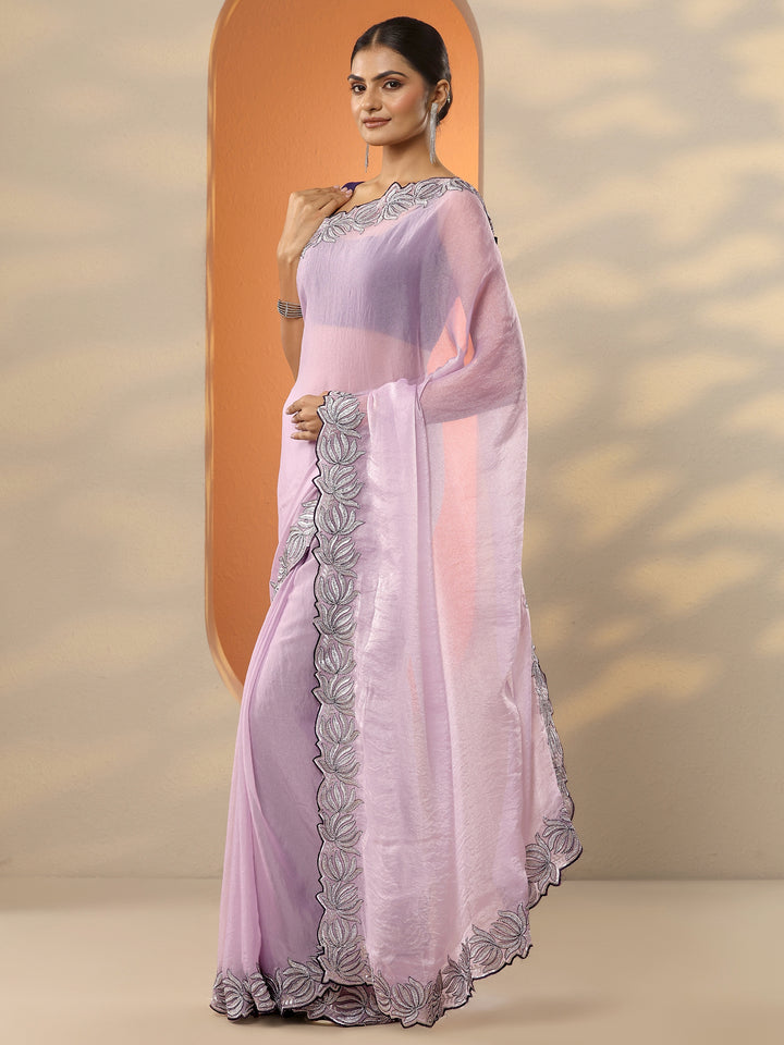 Pink Solid Organza Saree With Unstitched Blouse Piece