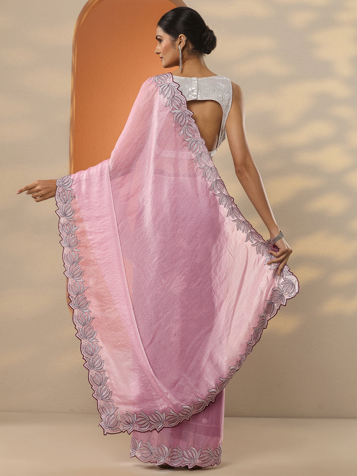 Pink Solid Organza Saree With Unstitched Blouse Piece