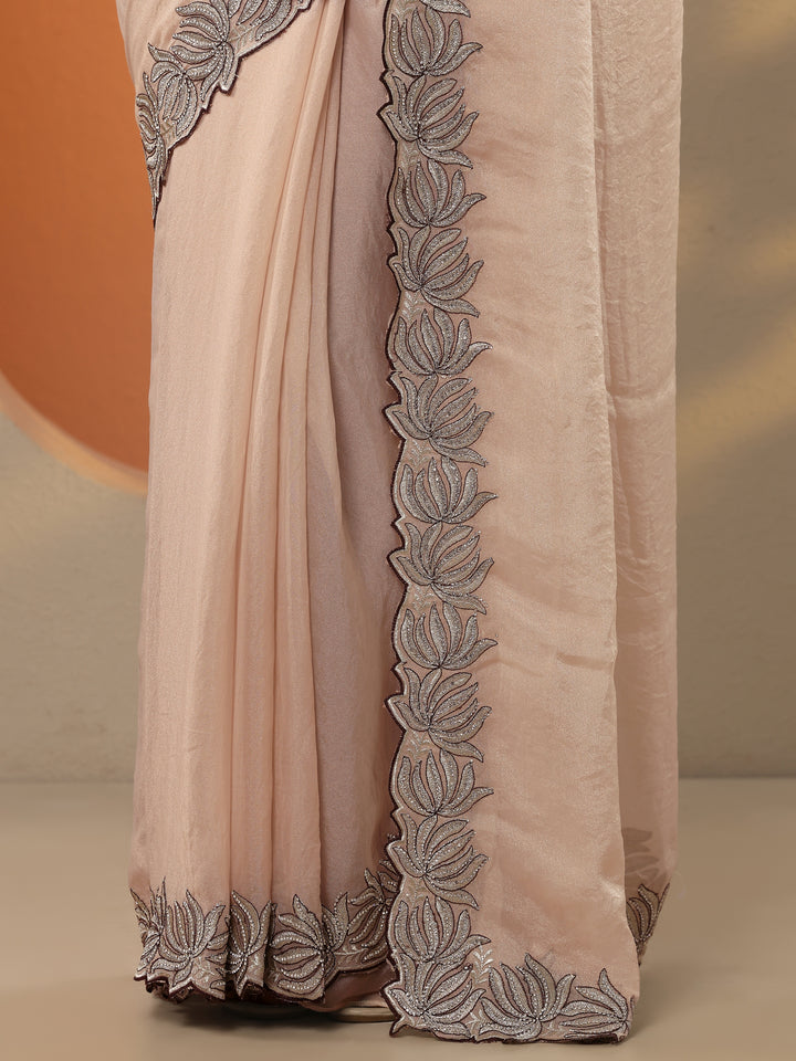 Beige Solid Organza Saree With Unstitched Blouse Piece