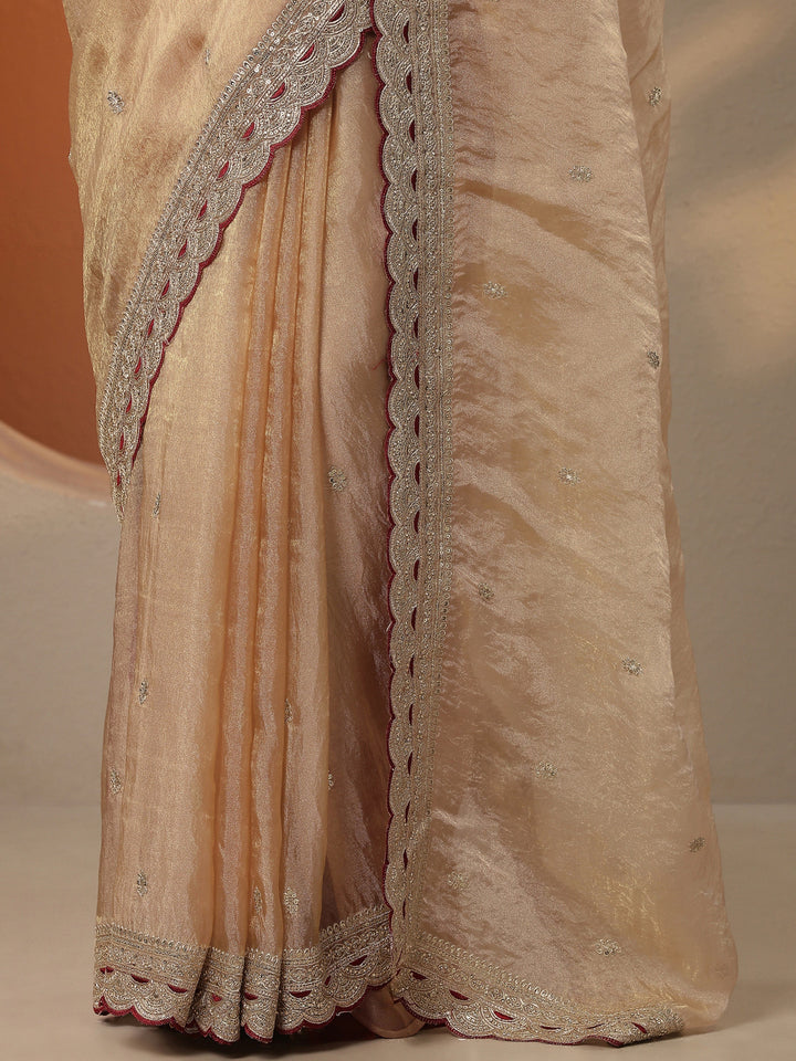 Beige Embroidered Organza Saree With Unstitched Blouse Piece