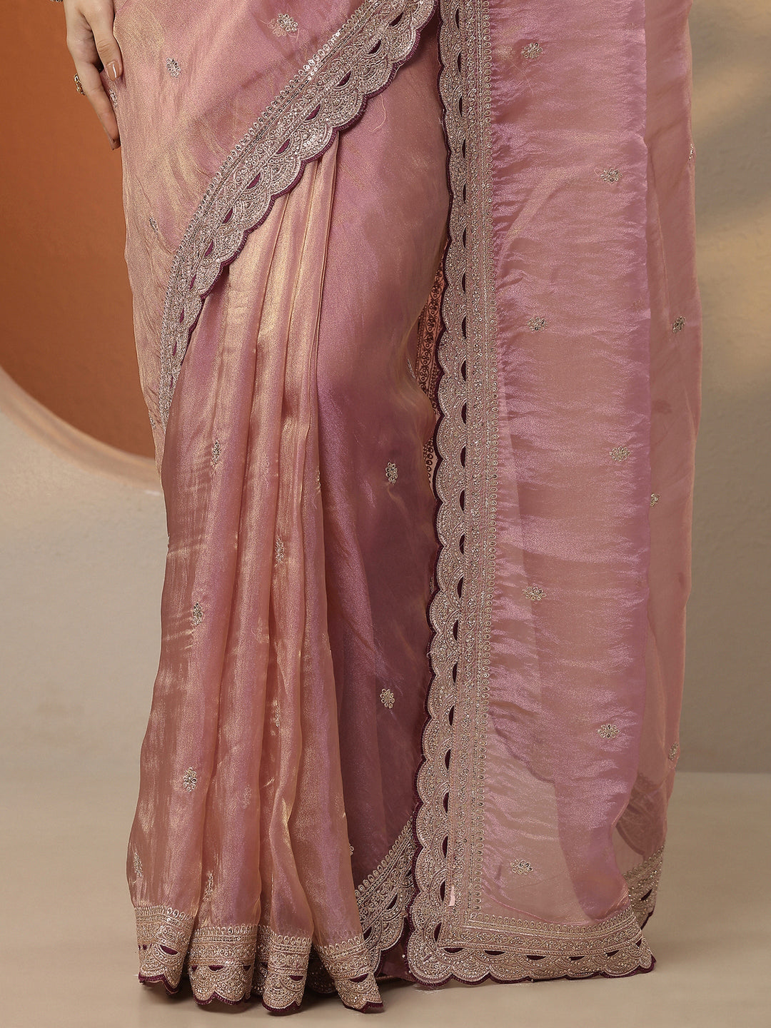 Pink Embroidered Organza Saree With Unstitched Blouse Piece
