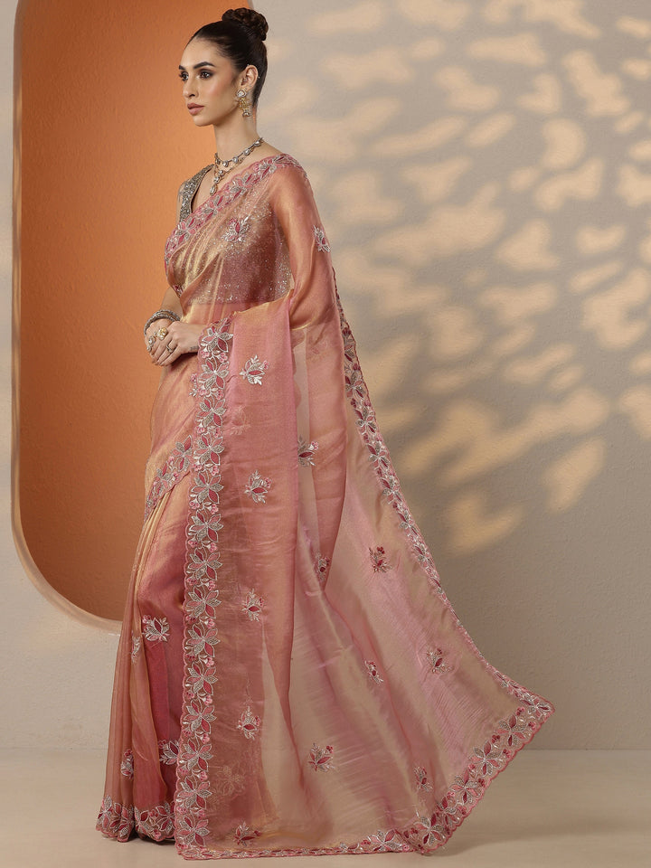 Coral Embroidered Organza Saree With Unstitched Blouse Piece