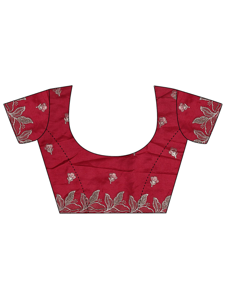 Coral Embroidered Organza Saree With Unstitched Blouse Piece