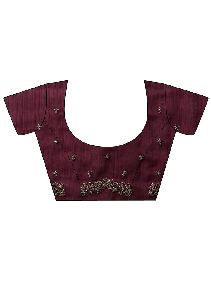 Maroon Embroidered Organza Saree With Unstitched Blouse Piece