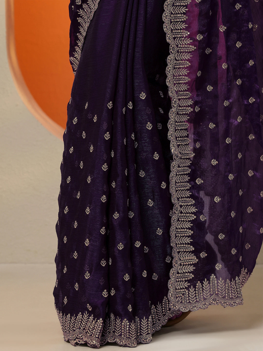 Purple Embroidered Organza Saree With Unstitched Blouse Piece