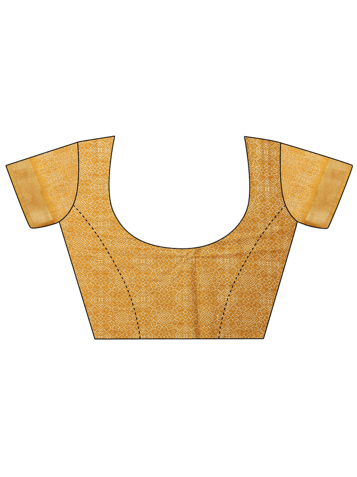 Mustard Printed Silk Blend Saree With Unstitched Blouse Picece