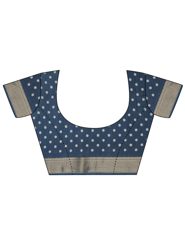 Navy Blue Bandhani Printed Silk Blend Saree With Unstitched Blouse Piece