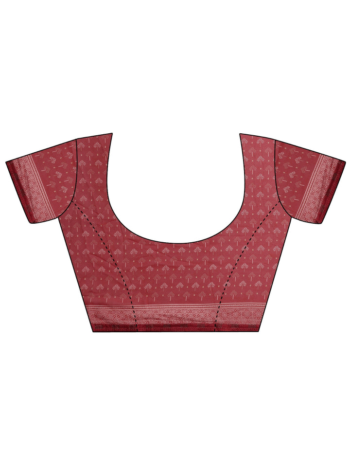 Red Printed Georgette Saree With Unstitched Blouse Piece