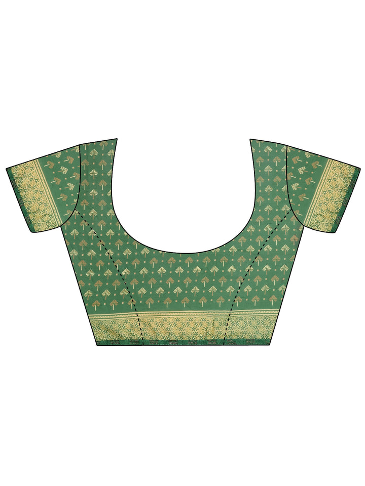 Green Printed Georgette Saree With Unstitched Blouse Piece