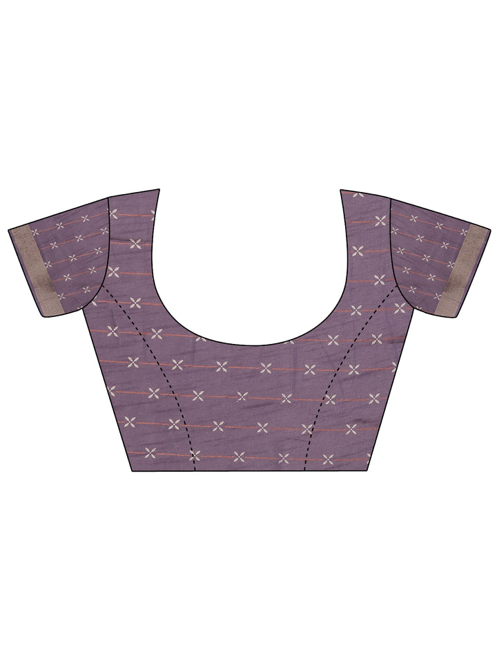 Purple Printed Silk Blend Saree With Unstitched Blouse Piece