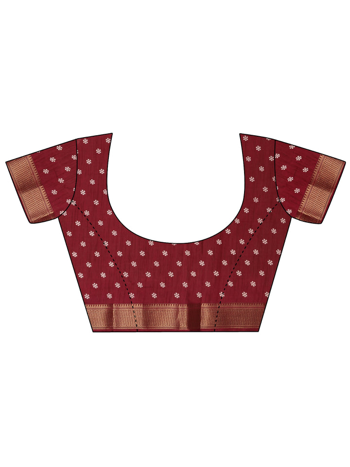 Burgundy Printed Silk Blend Saree With Unstitched Blouse Piece