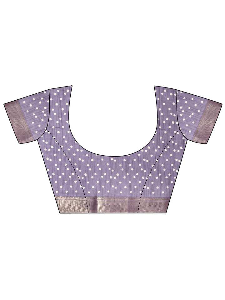 Purple Batik Printed Silk Blend Saree With Unstitched Blouse Picece