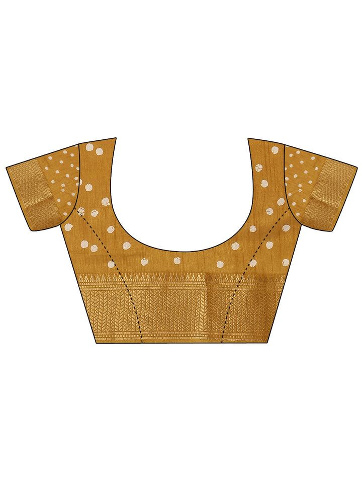 Mustard Batik Printed Silk Blend Saree With Unstitched Blouse Piece