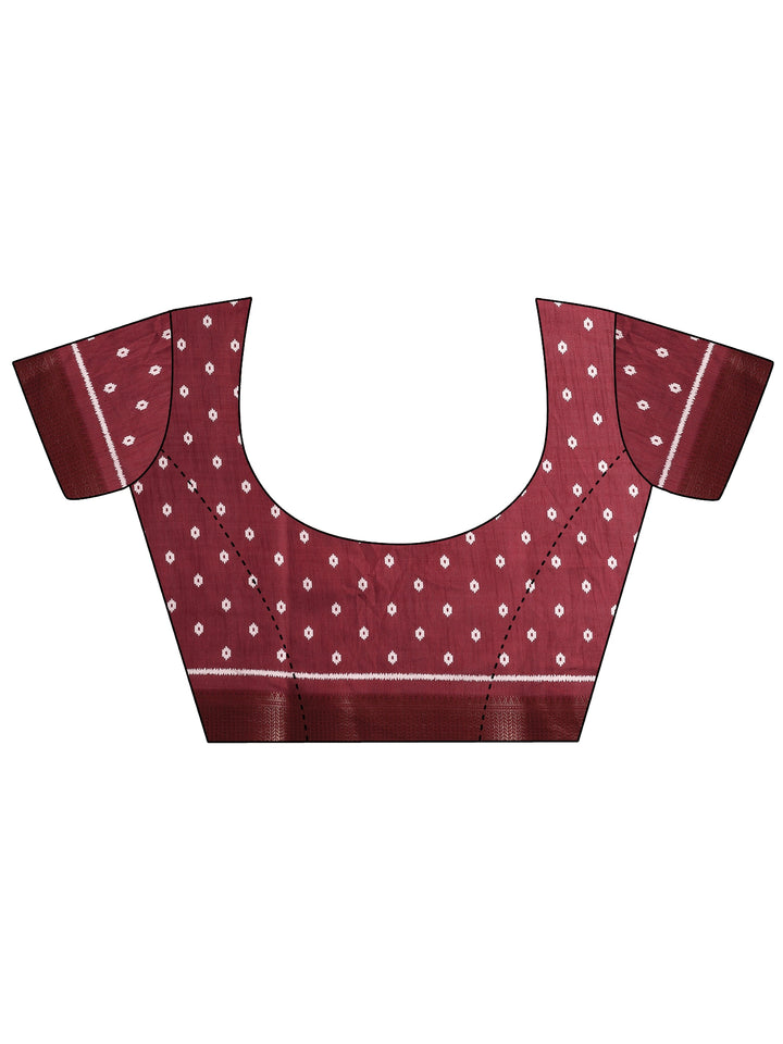 Maroon Printed Silk Blend Saree With Unstitched Blouse Piece