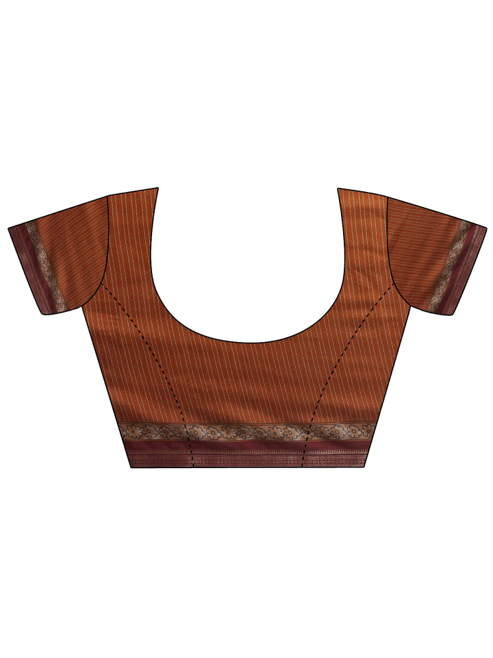Orange Printed Silk Blend Saree With Unstitched Blouse Piece