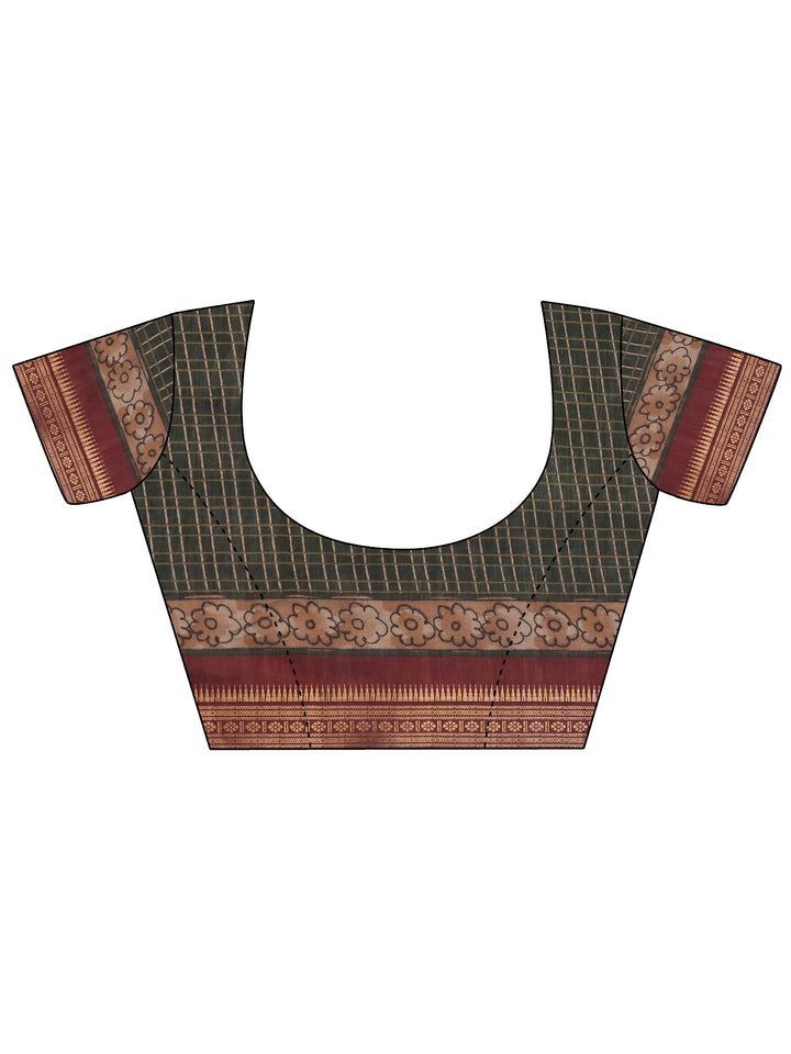 Green Printed Silk Blend Saree With Unstitched Blouse Piece