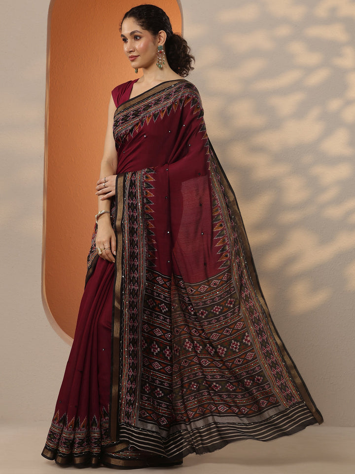 Red Solid Silk Blend Saree With Unstitched Blouse Piece