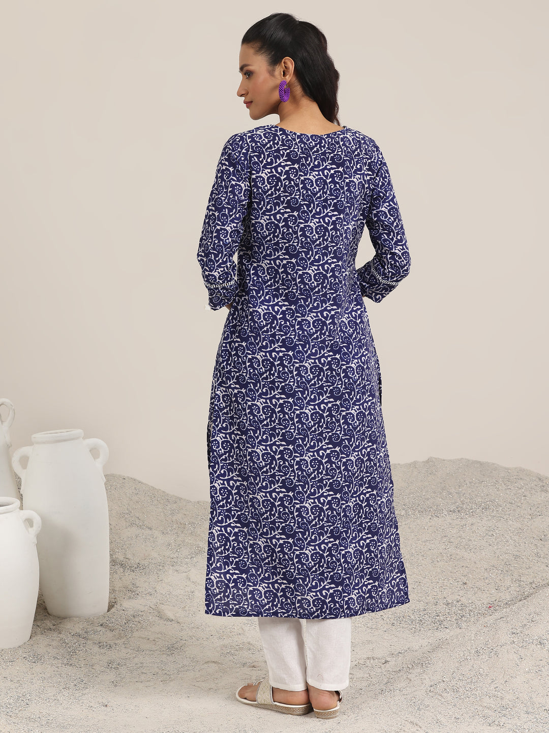 Indigo Printed Silk Blend Straight Kurta