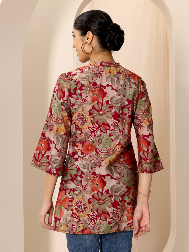 Multi Printed Silk Blend Straight Short Kurti