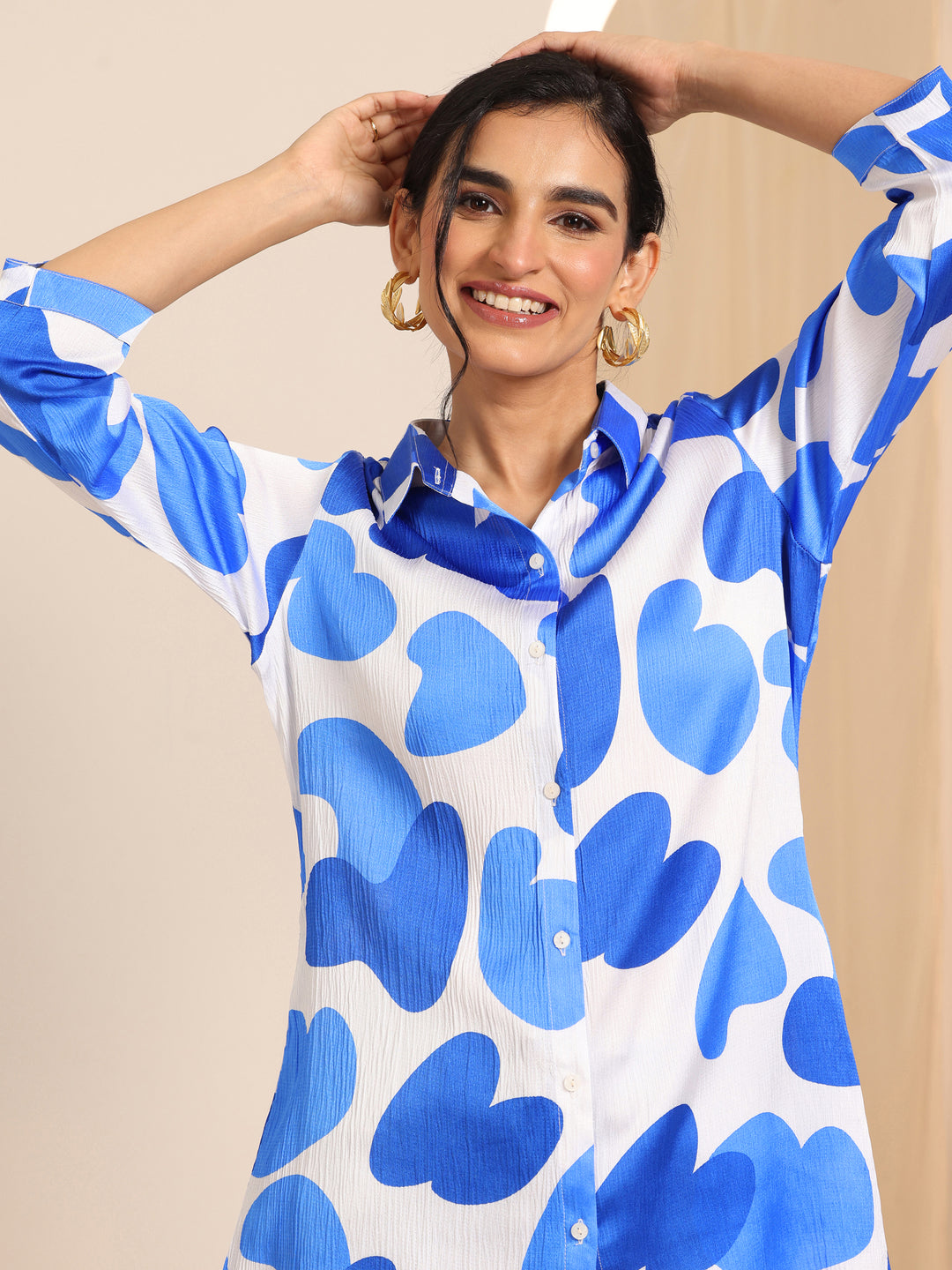 White Printed Silk Blend Straight Tunic