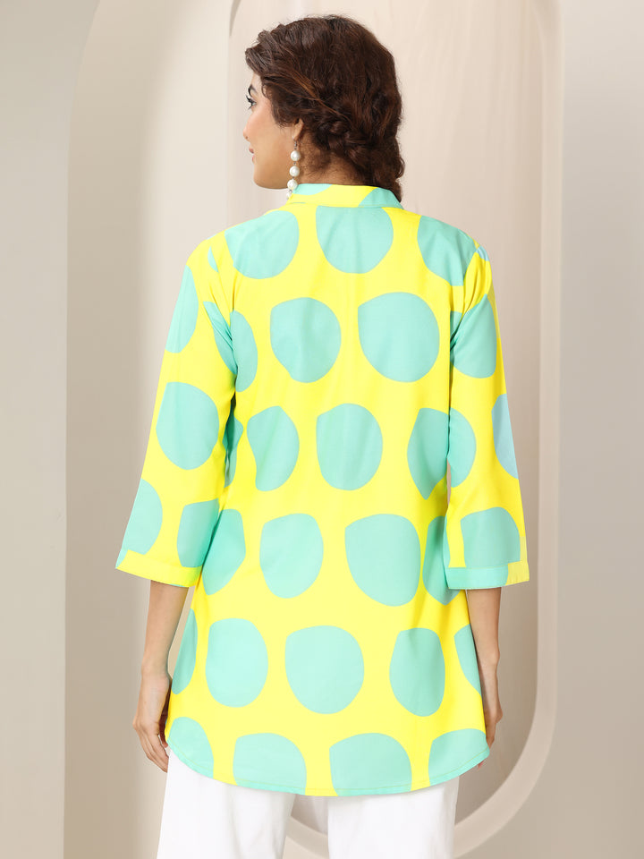 Yellow Printed Rayon  Short Kurti