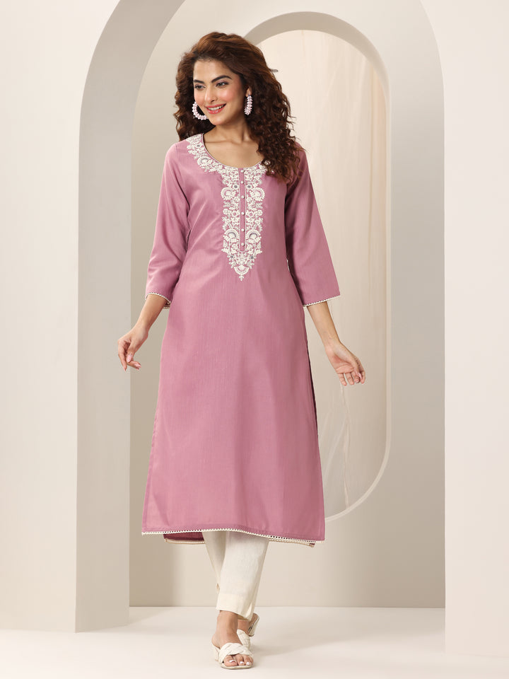 Pink Yoke Design Rayon Straight Kurta