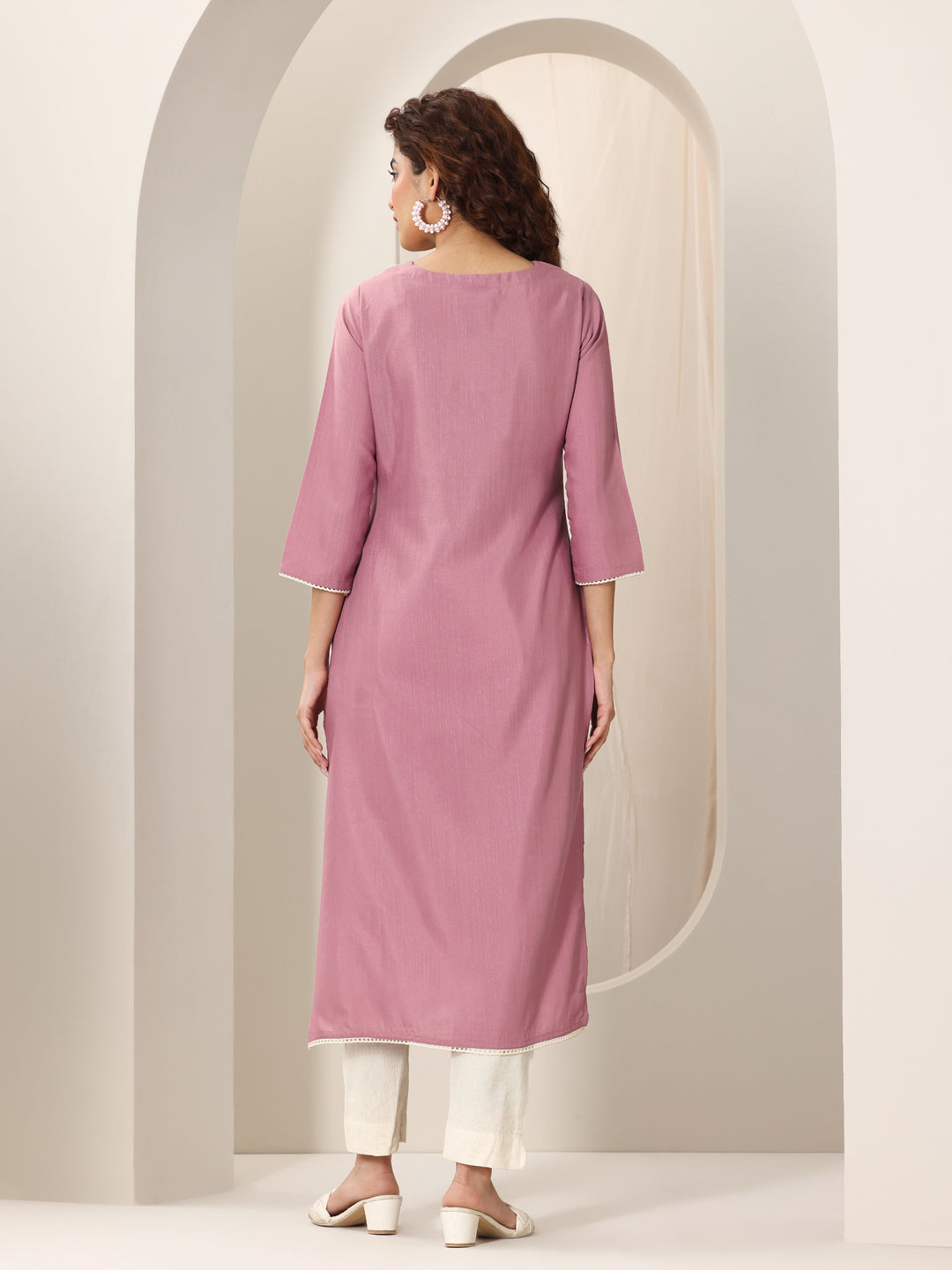 Pink Yoke Design Rayon Straight Kurta