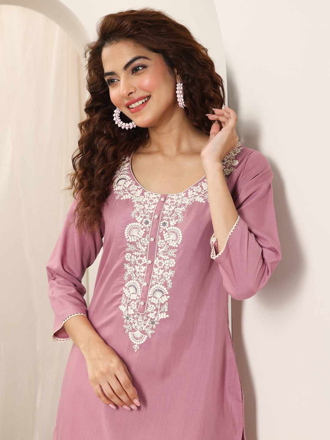 Pink Yoke Design Rayon Straight Kurta