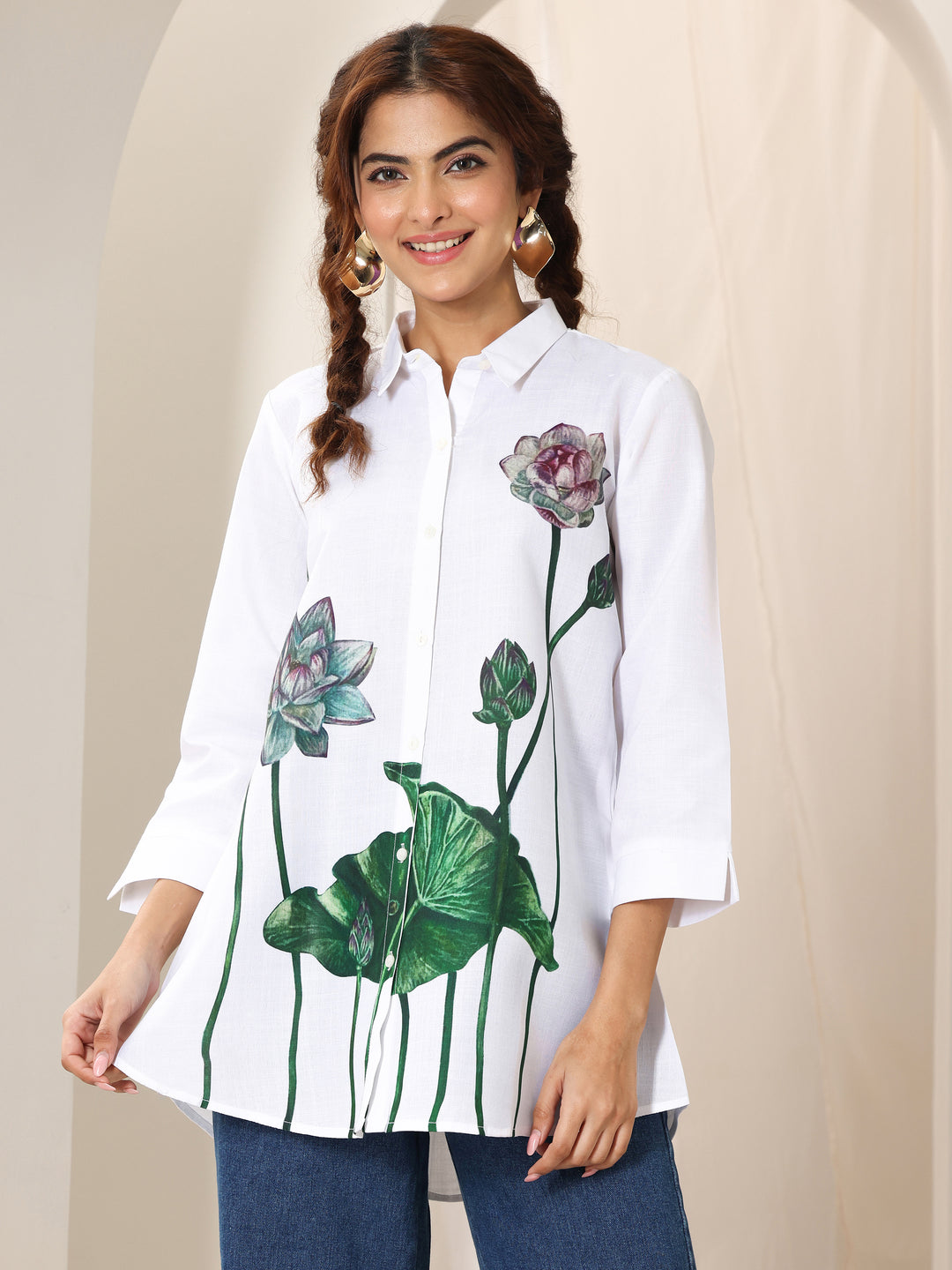White  Cotton Blend Straight Short Kurti
