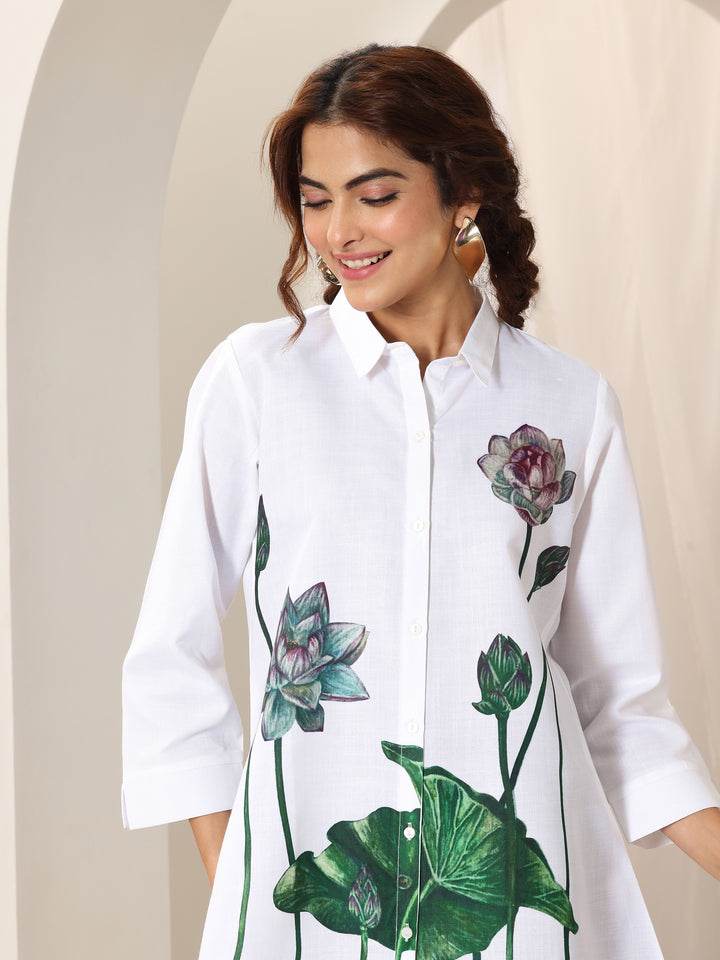 White  Cotton Blend Straight Short Kurti