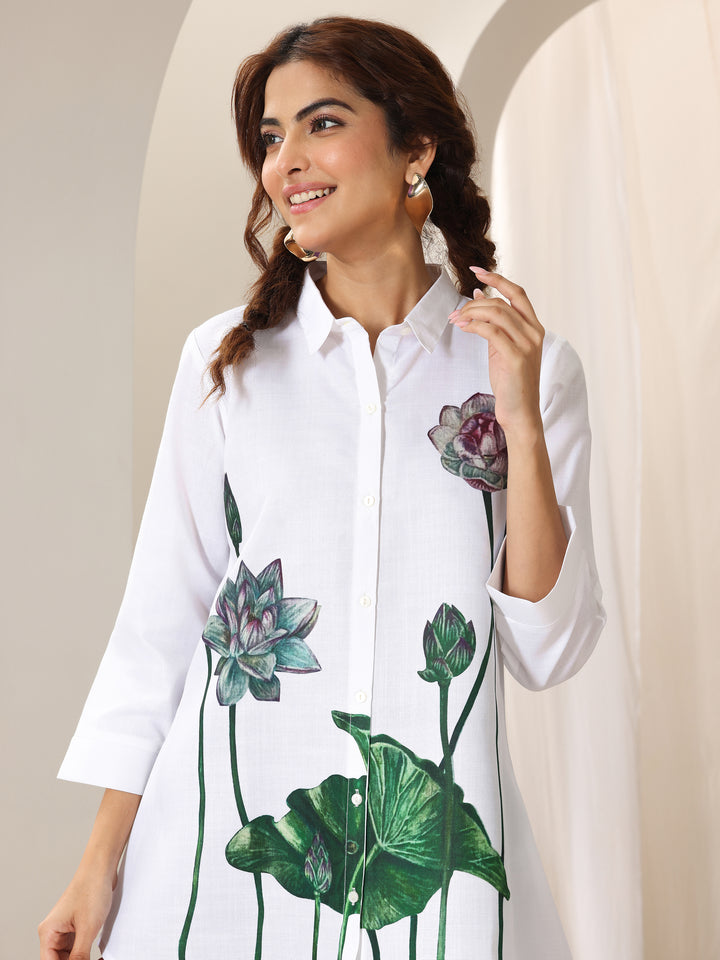White  Cotton Blend Straight Short Kurti