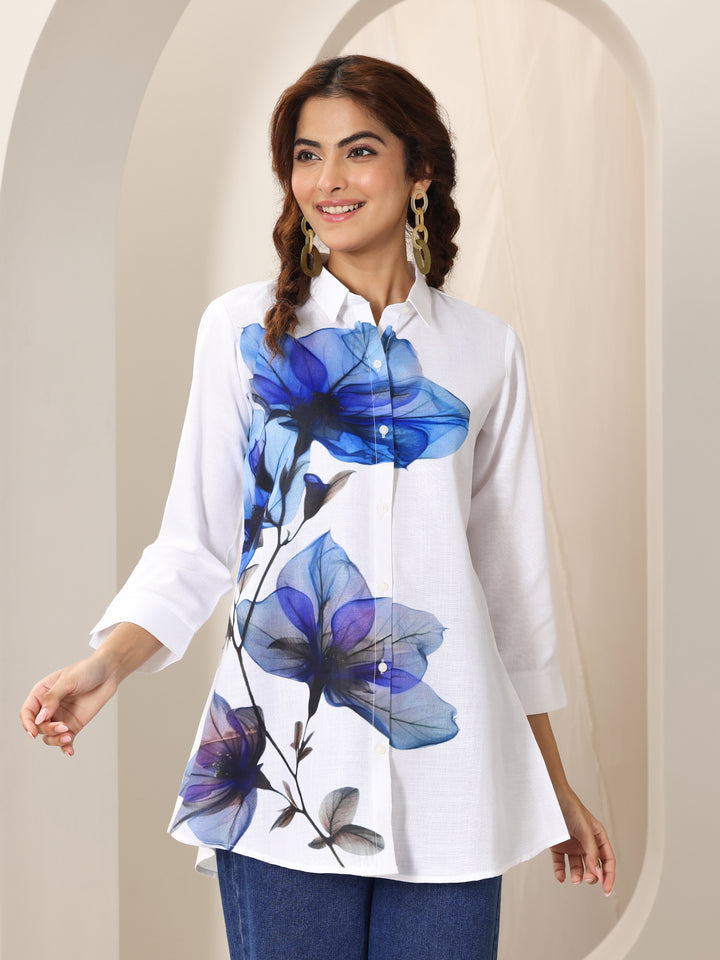 White  Cotton Blend Straight Short Kurti