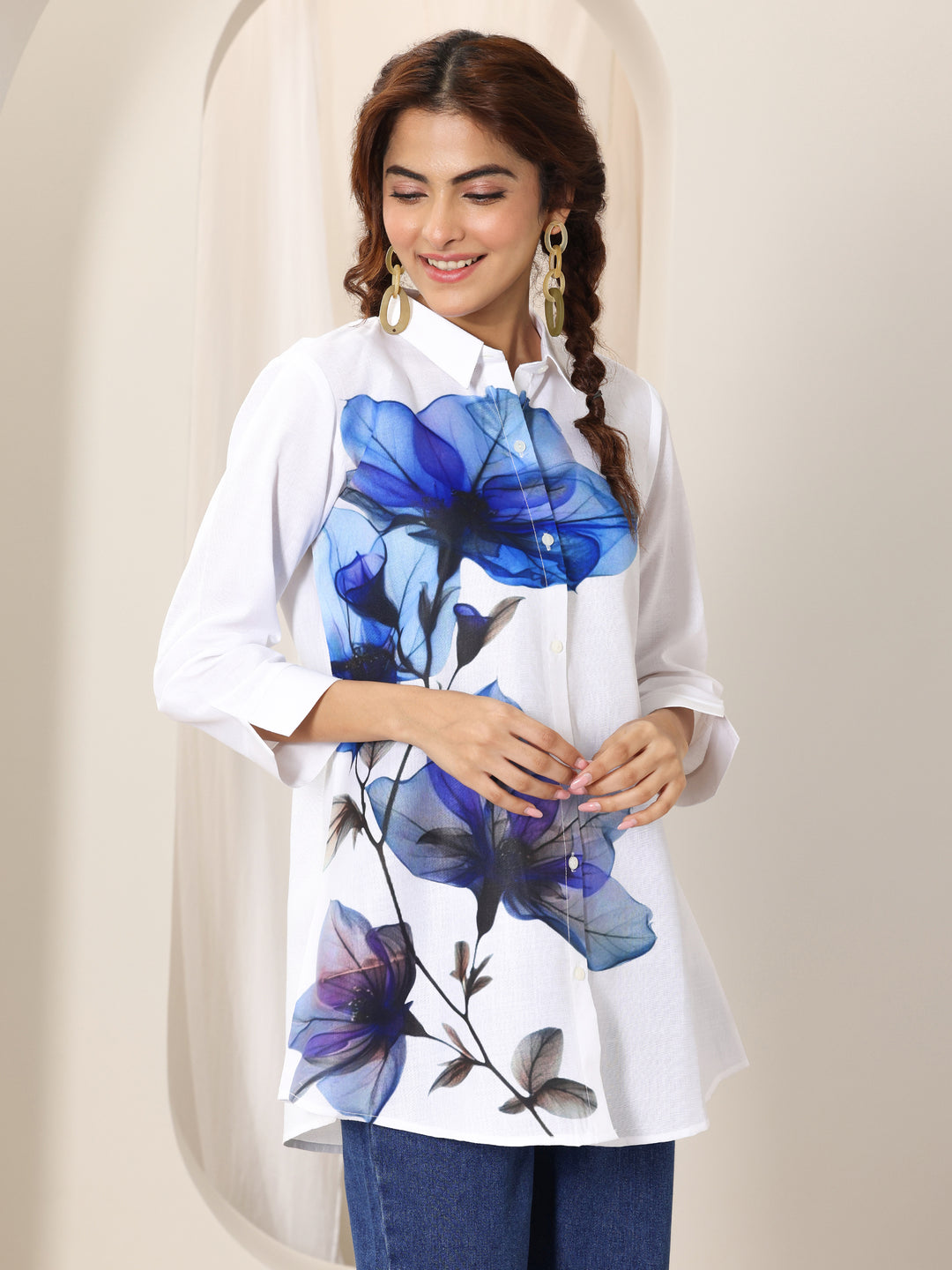 White  Cotton Blend Straight Short Kurti