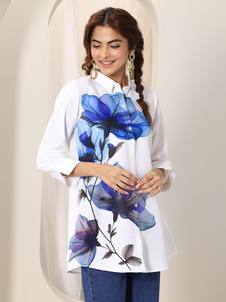 White  Cotton Blend Straight Short Kurti