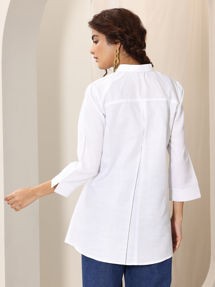 White  Cotton Blend Straight Short Kurti