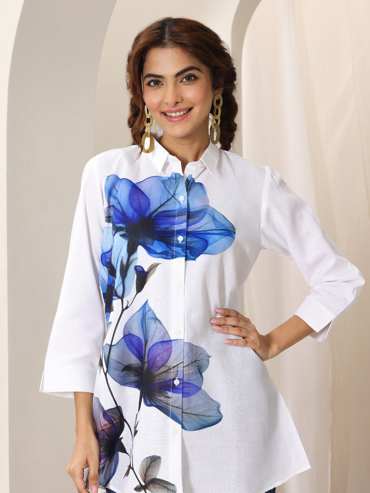 White  Cotton Blend Straight Short Kurti