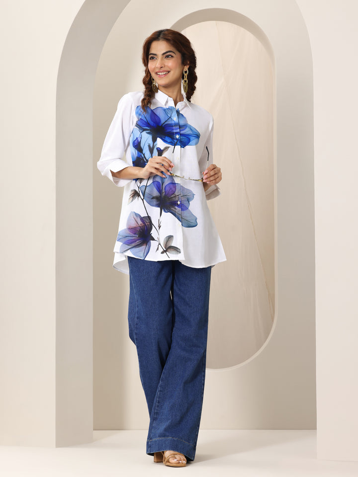 White  Cotton Blend Straight Short Kurti