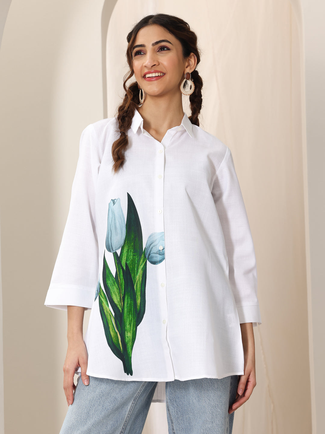 White  Cotton Blend Straight Short Kurti