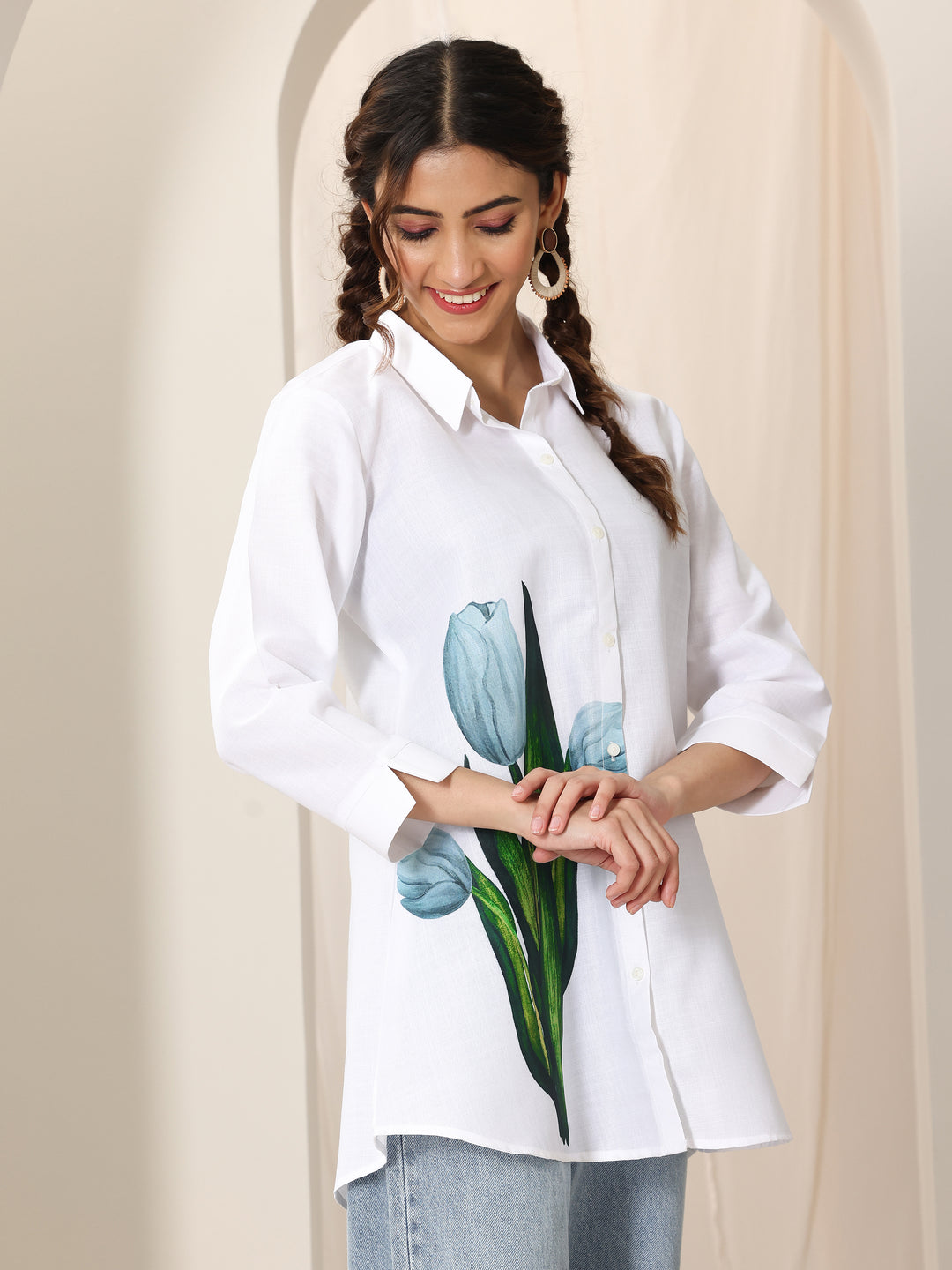 White  Cotton Blend Straight Short Kurti