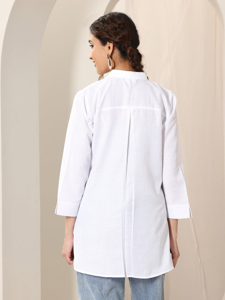 White  Cotton Blend Straight Short Kurti